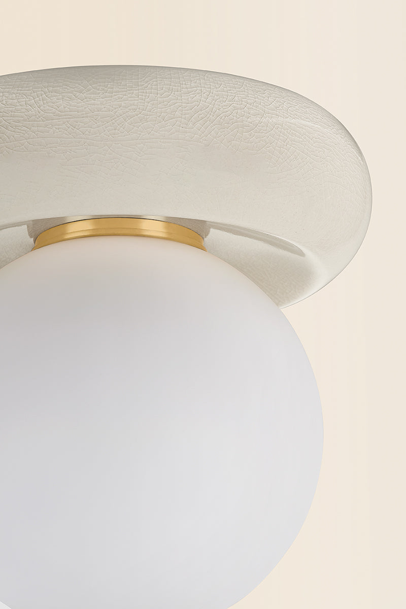 Mitzi by Hudson Valley Lighting Tyra Flush Mount in Aged Brass / Ceramic Ivory Crackle, detail view 1