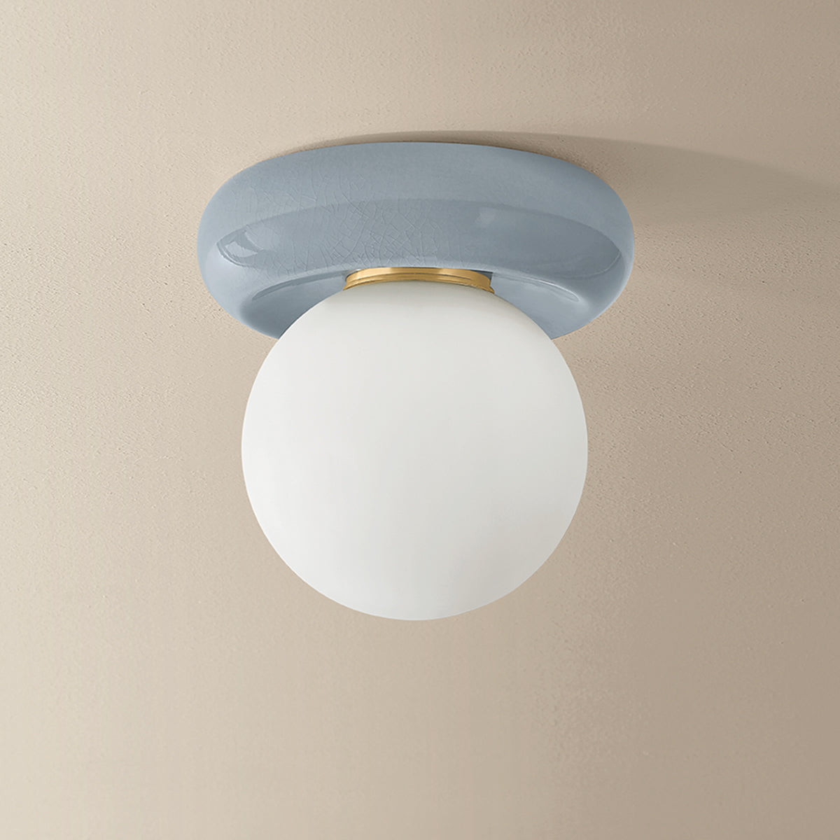 Mitzi by Hudson Valley Lighting Tyra Flush Mount in Aged Brass / Ceramic Frost Crackle, detail view 2