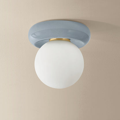Mitzi by Hudson Valley Lighting Tyra Flush Mount in Aged Brass / Ceramic Frost Crackle, detail view 2