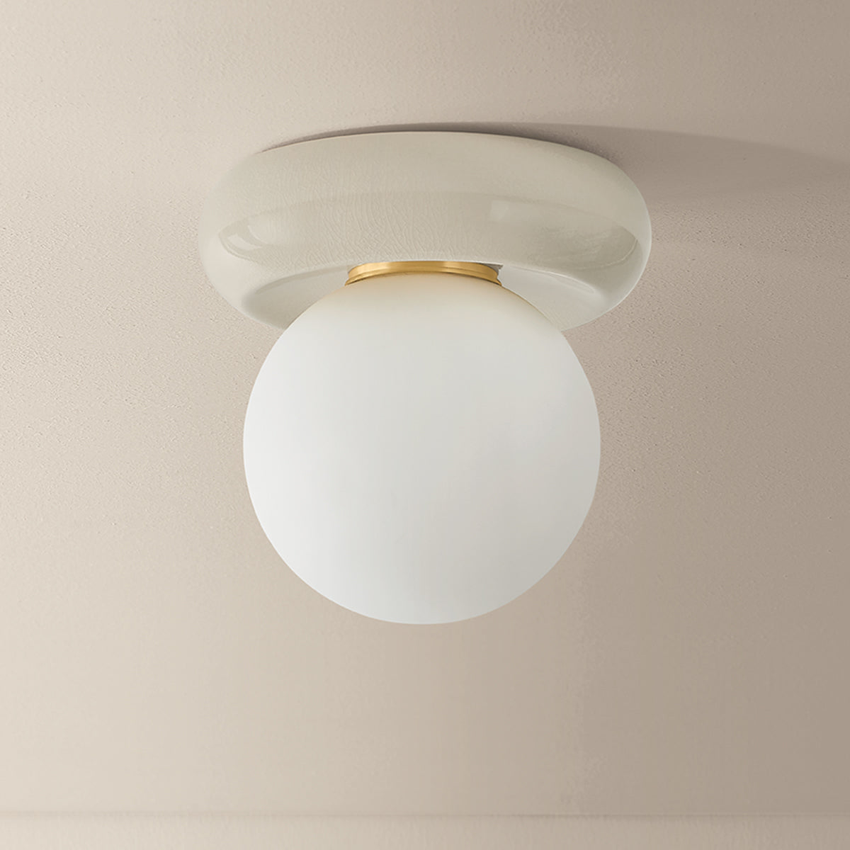 Mitzi by Hudson Valley Lighting Tyra Flush Mount in Aged Brass / Ceramic Ivory Crackle, detail view 2