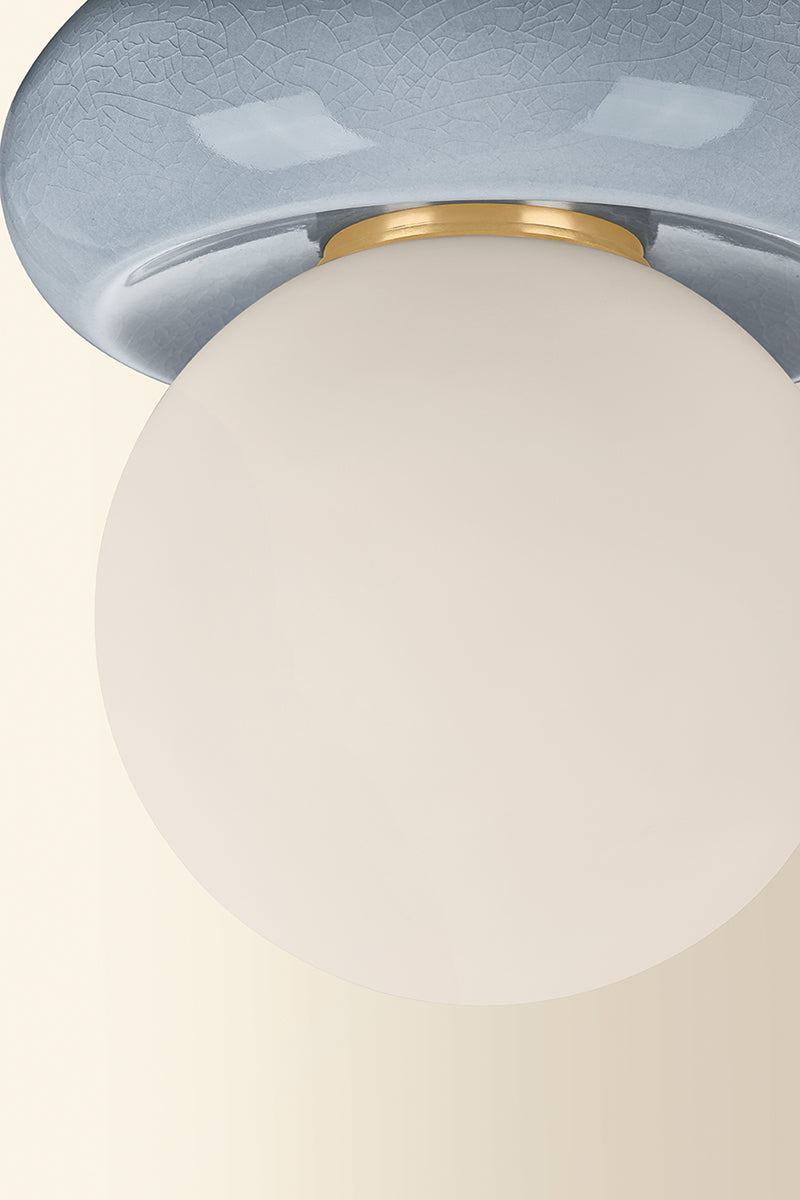 Mitzi by Hudson Valley Lighting Tyra Flush Mount in Aged Brass / Ceramic Frost Crackle, detail view 3