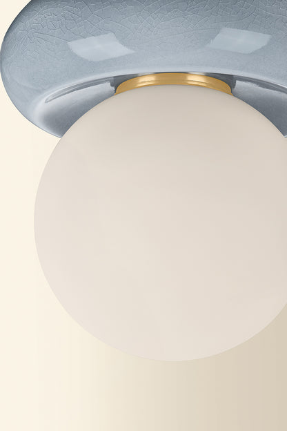 Mitzi by Hudson Valley Lighting Tyra Flush Mount in Aged Brass / Ceramic Frost Crackle, detail view 3