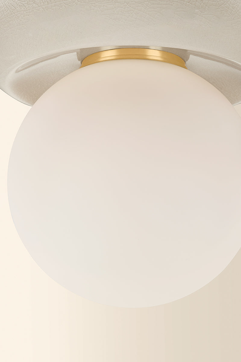 Mitzi by Hudson Valley Lighting Tyra Flush Mount in Aged Brass / Ceramic Ivory Crackle, detail view 3