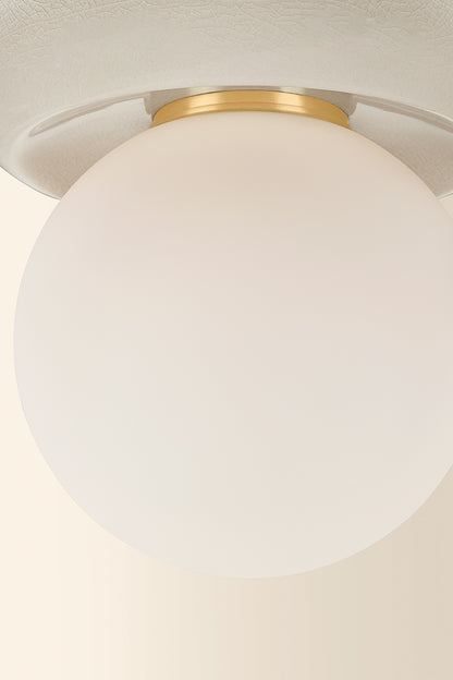 Mitzi by Hudson Valley Lighting Tyra Flush Mount in Aged Brass / Ceramic Ivory Crackle, detail view 3