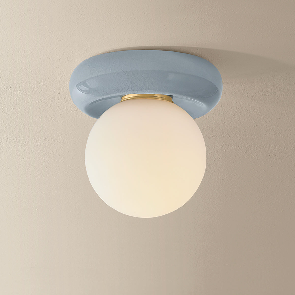 Mitzi by Hudson Valley Lighting Tyra Flush Mount in Aged Brass / Ceramic Frost Crackle, detail view 4