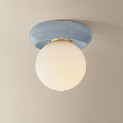 Mitzi by Hudson Valley Lighting Tyra Flush Mount in Aged Brass / Ceramic Frost Crackle, detail view 4