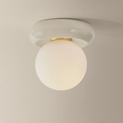 Mitzi by Hudson Valley Lighting Tyra Flush Mount in Aged Brass / Ceramic Ivory Crackle, detail view 4