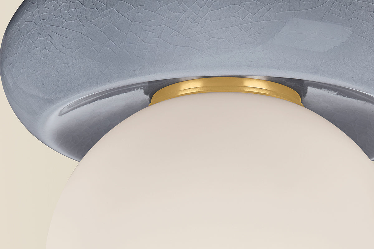 Mitzi by Hudson Valley Lighting Tyra Flush Mount in Aged Brass / Ceramic Frost Crackle, detail view 5