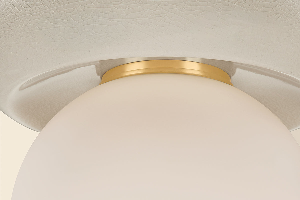 Mitzi by Hudson Valley Lighting Tyra Flush Mount in Aged Brass / Ceramic Ivory Crackle, detail view 5
