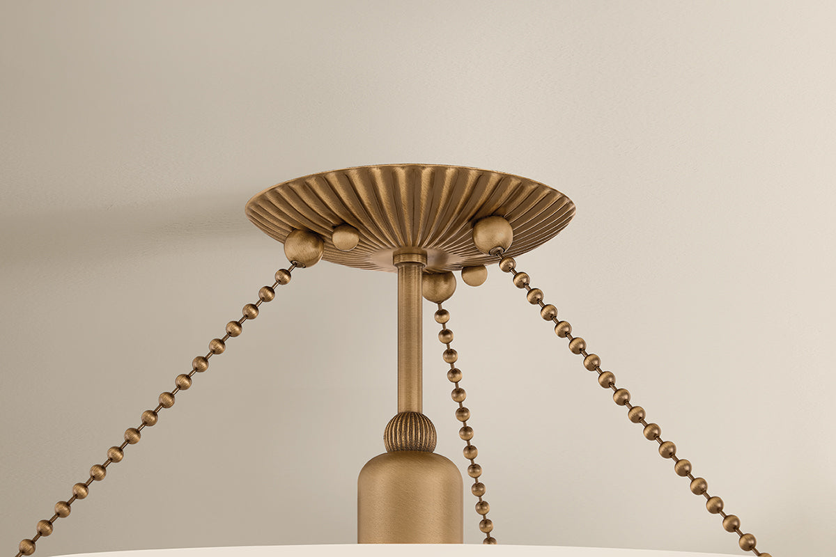 Mitzi by Hudson Valley Lighting Vivienne Semi-Flush Mount in Patina Brass / Matte Cloud, detail view 1