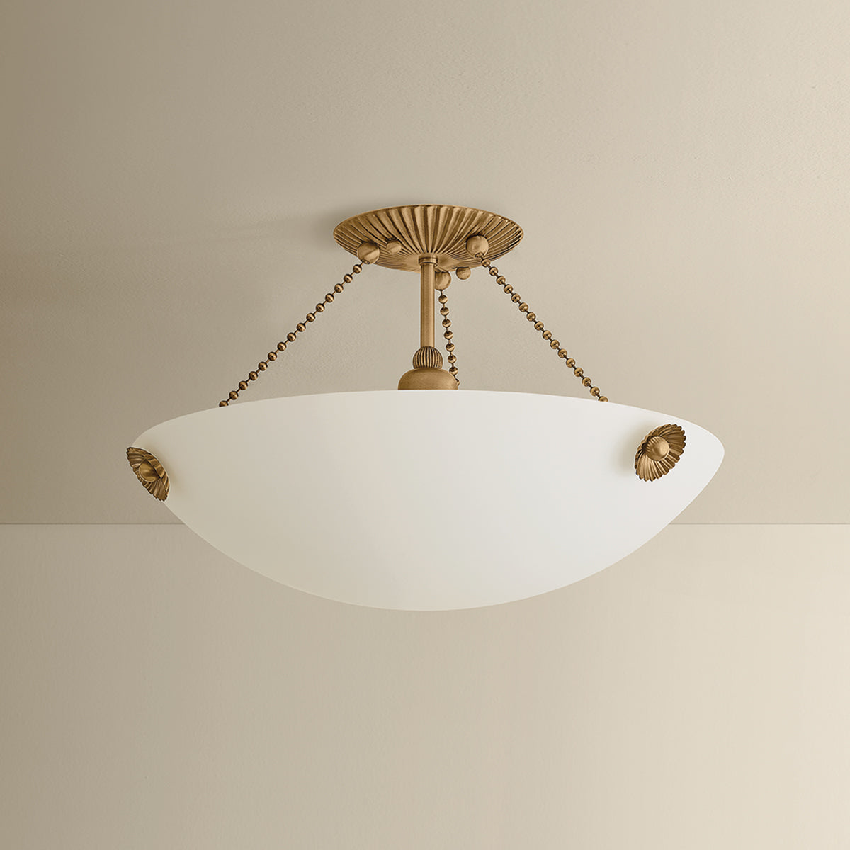 Mitzi by Hudson Valley Lighting Vivienne Semi-Flush Mount in Patina Brass / Matte Cloud, detail view 2