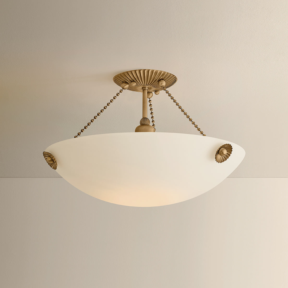 Mitzi by Hudson Valley Lighting Vivienne Semi-Flush Mount in Patina Brass / Matte Cloud, detail view 4