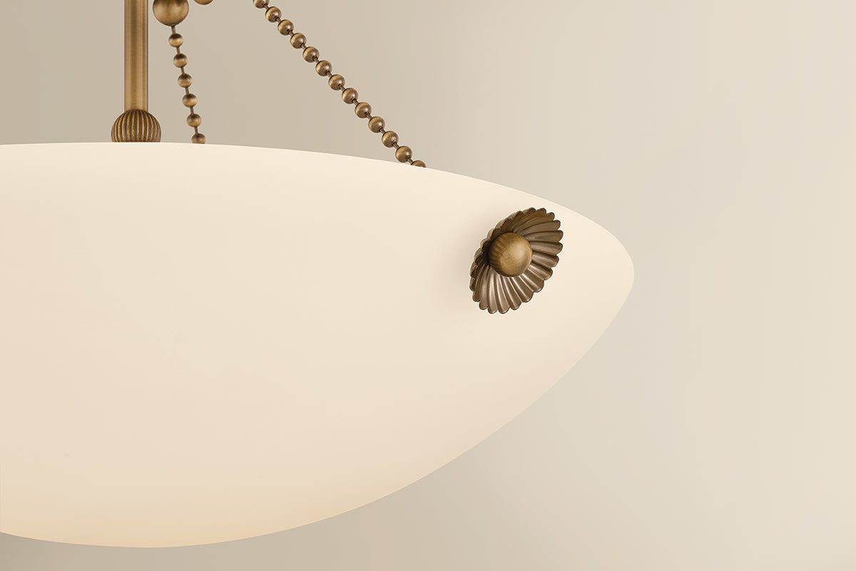 Mitzi by Hudson Valley Lighting Vivienne Semi-Flush Mount in Patina Brass / Matte Cloud, detail view 6