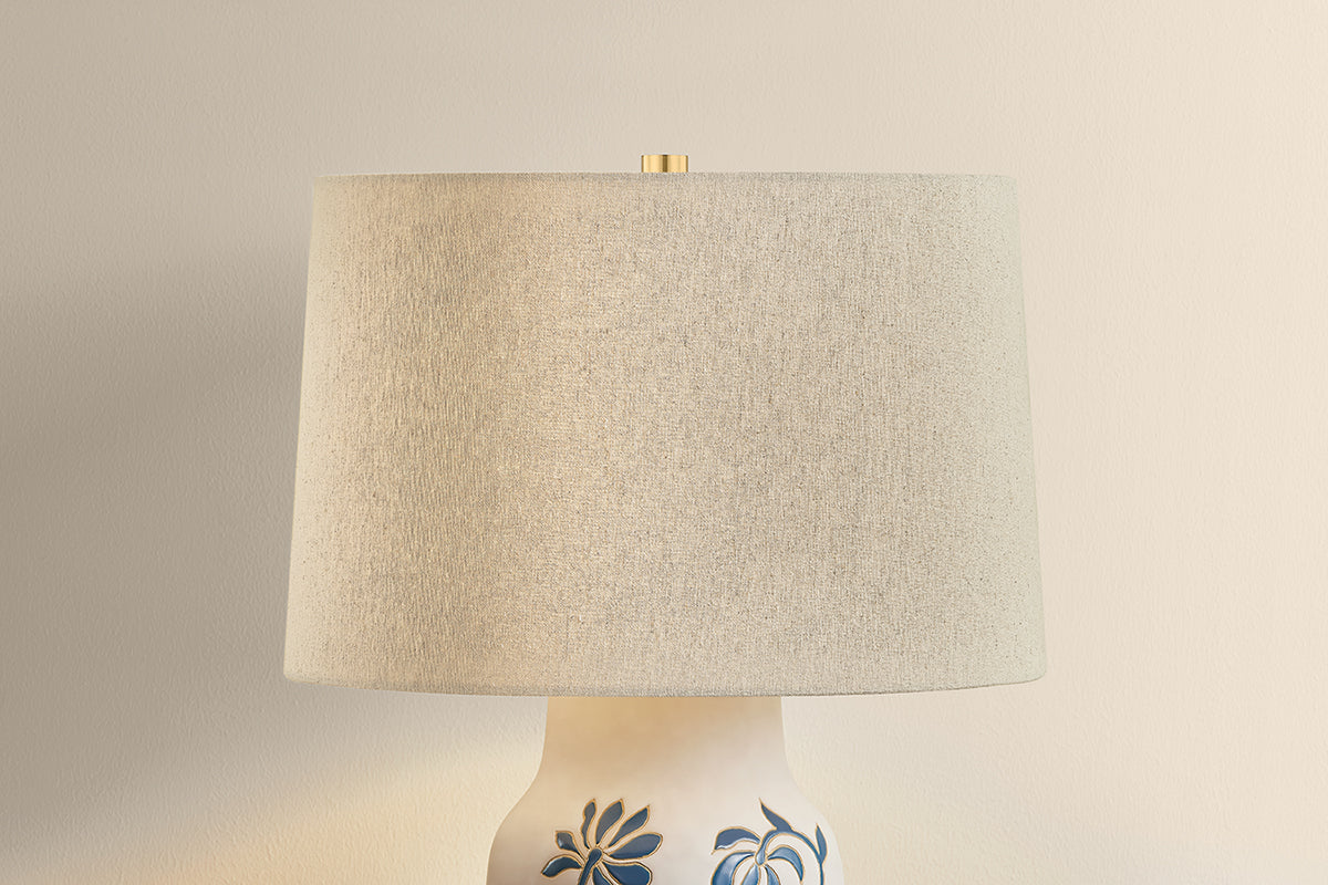 Mitzi by Hudson Valley Lighting Yazmeen Table Lamp in Aged Brass / Ceramic Whitney Floral, detail view 1