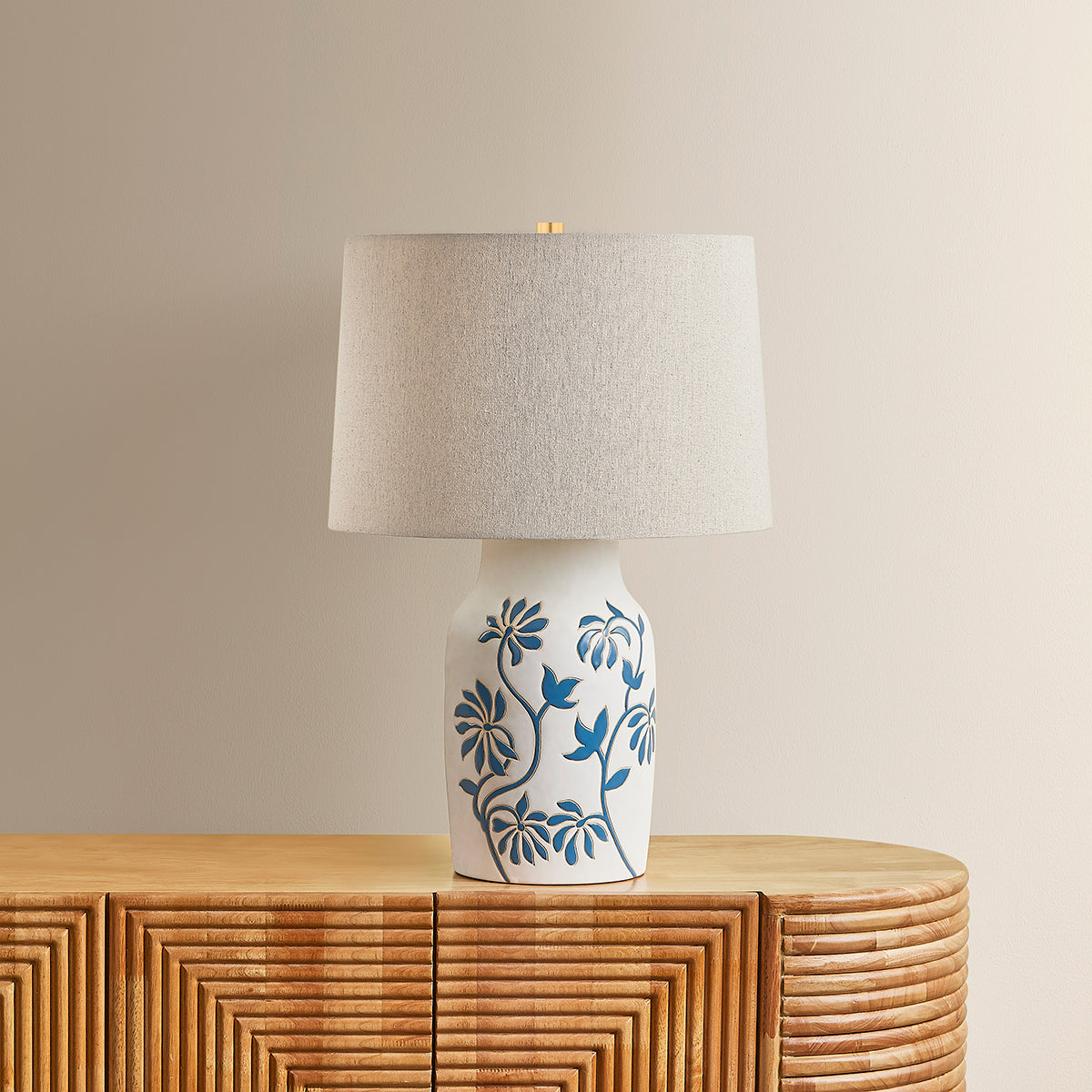 Mitzi by Hudson Valley Lighting Yazmeen Table Lamp in Aged Brass / Ceramic Whitney Floral, detail view 2