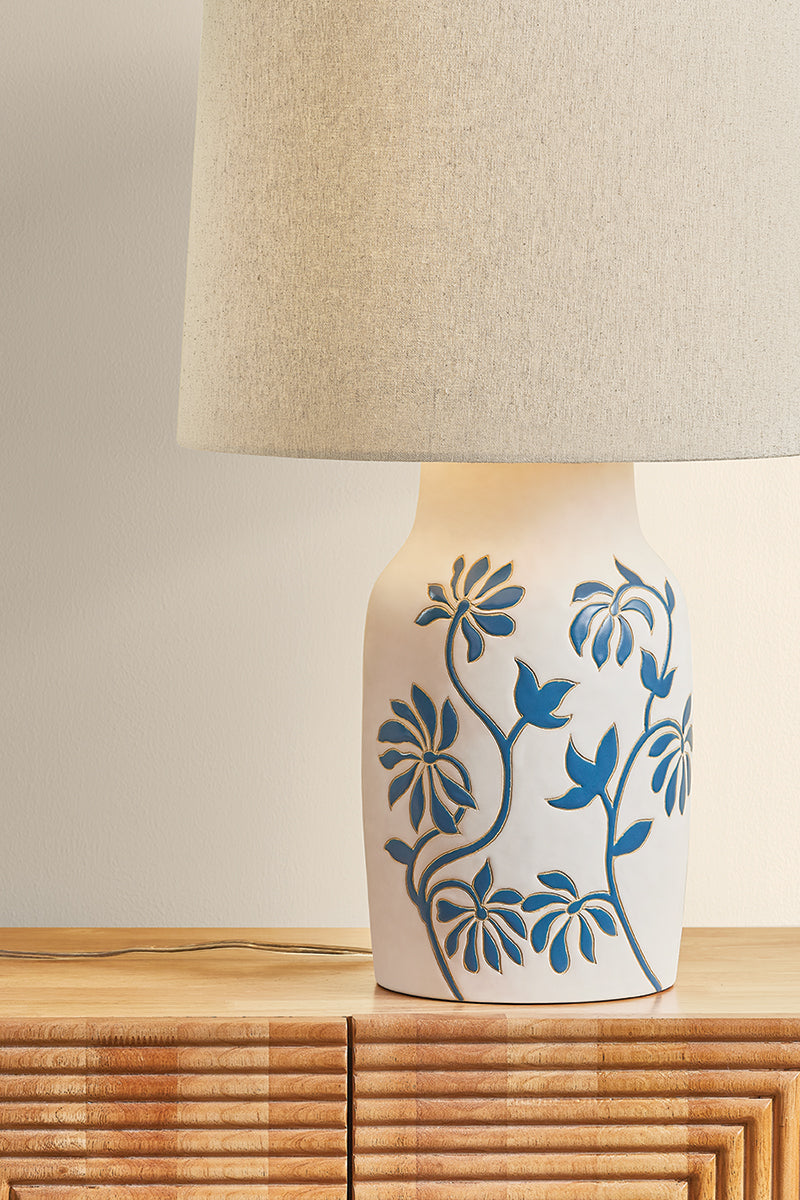 Mitzi by Hudson Valley Lighting Yazmeen Table Lamp in Aged Brass / Ceramic Whitney Floral, detail view 3