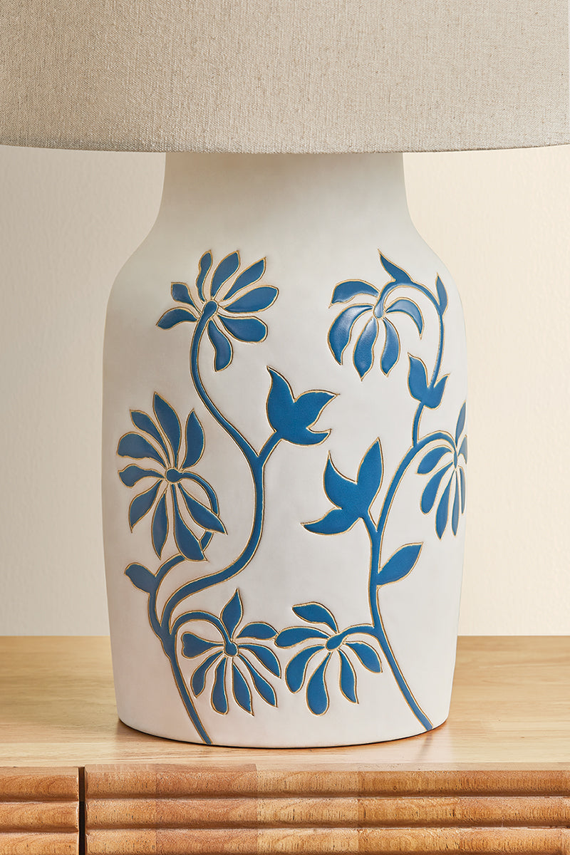 Mitzi by Hudson Valley Lighting Yazmeen Table Lamp in Aged Brass / Ceramic Whitney Floral, detail view 5