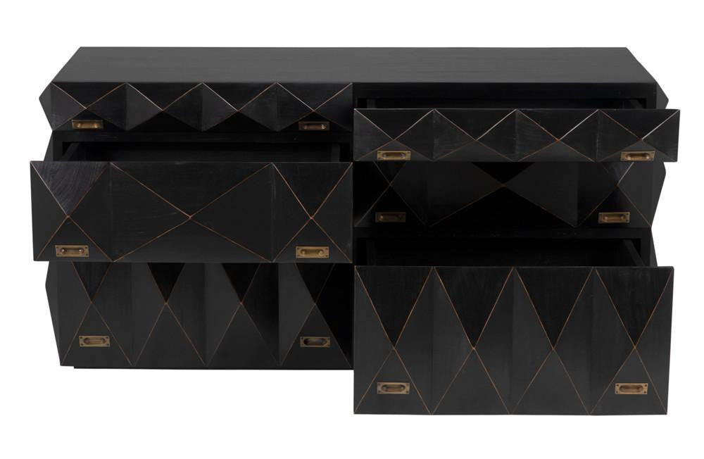 Noir Allegra Dresser, 6-Drawer, Hand-Rubbed Black, 65"W GDRE248HB, Noir GDRE248HB YUU6013LUA