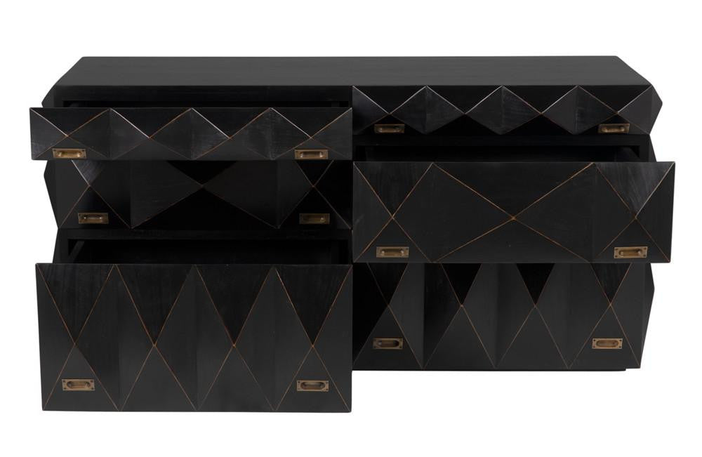 Noir Allegra Dresser, 6-Drawer, Hand-Rubbed Black, 65"W GDRE248HB, Noir GDRE248HB YUU6013LUA