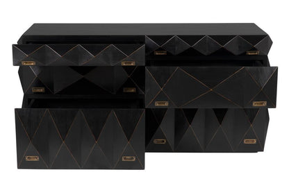 Noir Allegra Dresser, 6-Drawer, Hand-Rubbed Black, 65"W GDRE248HB, Noir GDRE248HB YUU6013LUA