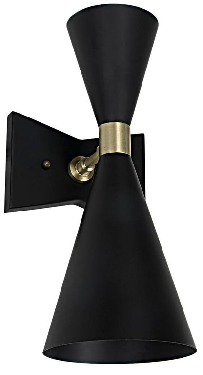 Noir Ariel Wall Sconce Matte Black, Antique Brass