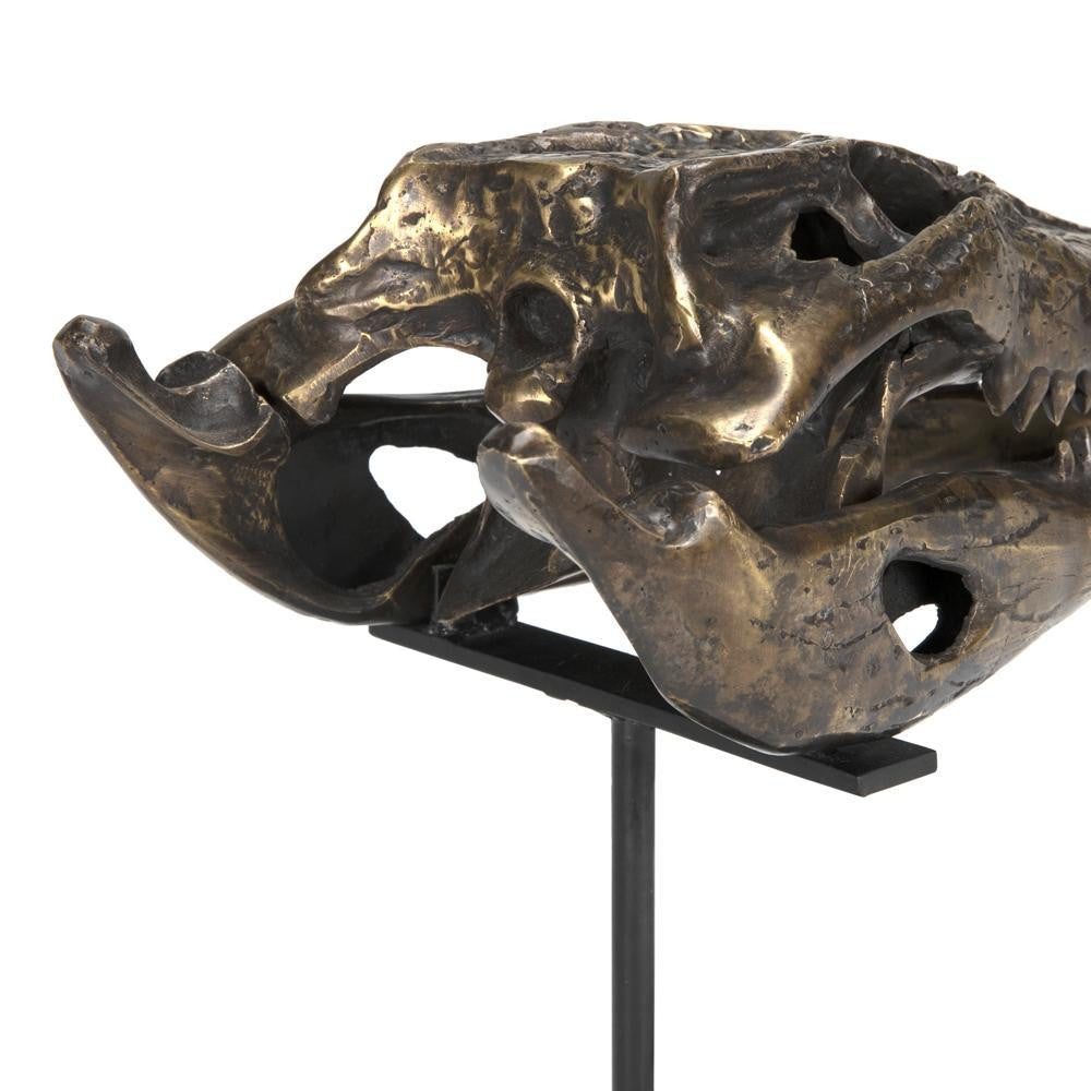 Noir Brass Alligator On Stand Sculpture, Large