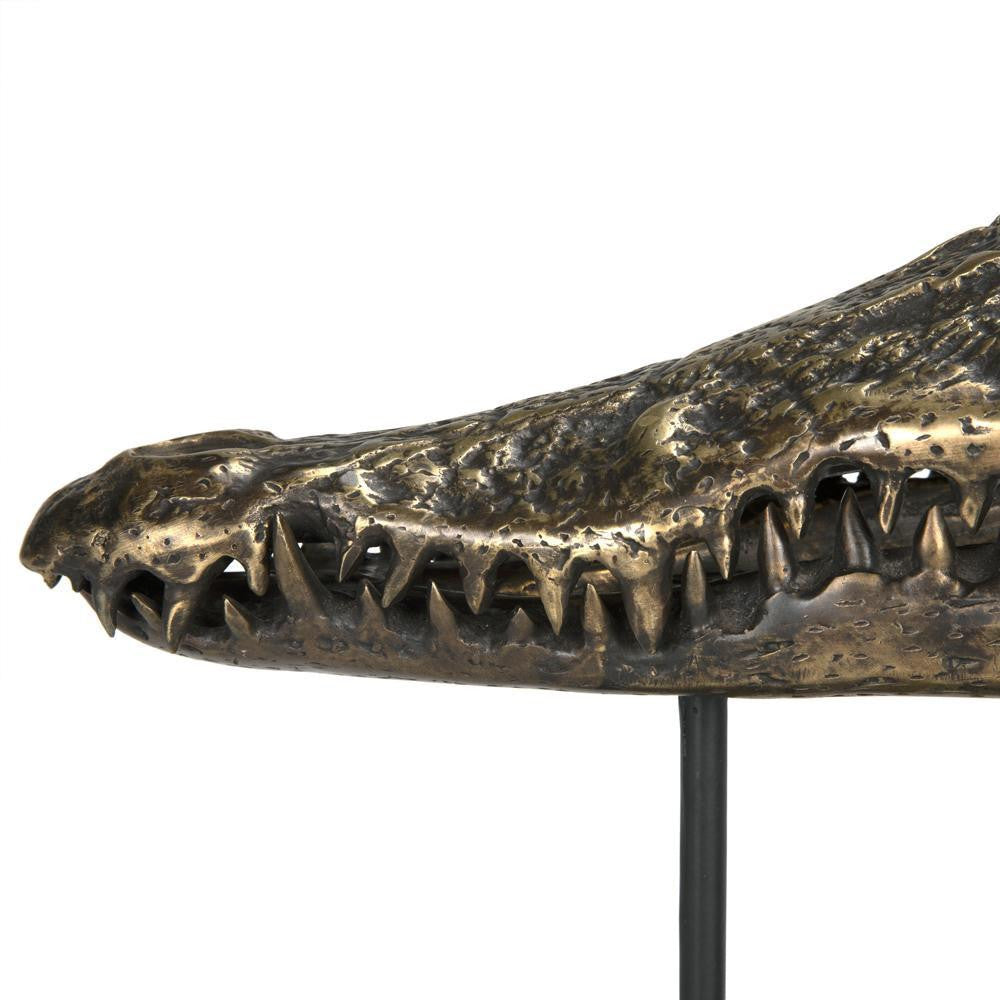 Noir Brass Alligator On Stand Sculpture, Large