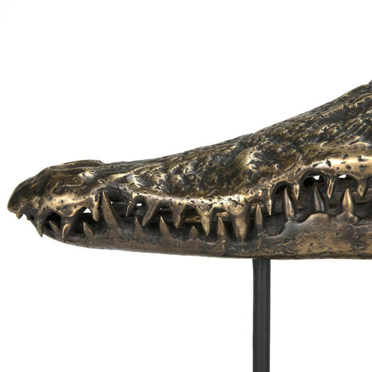 Noir Brass Alligator On Stand Sculpture, Large