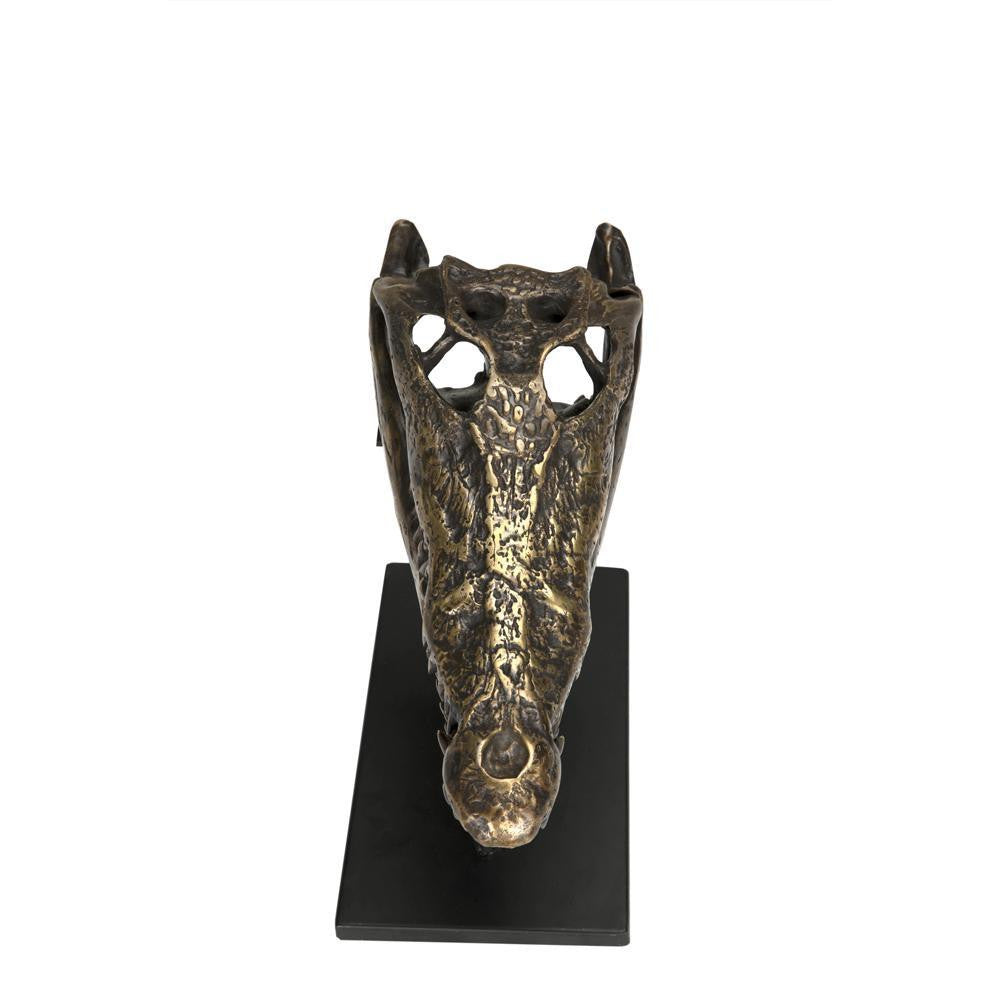 Noir Brass Alligator On Stand Sculpture, Large