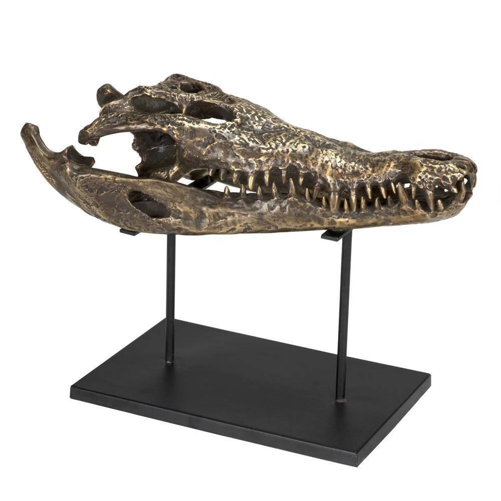 Noir Brass Alligator On Stand, La Antique Brass with Matte Black Base