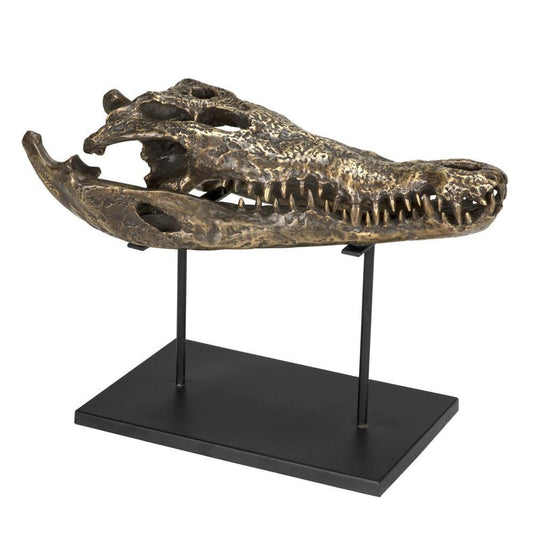 Noir Brass Alligator On Stand, La Antique Brass with Matte Black Base