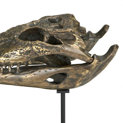 Noir Brass Alligator On Stand Sculpture, Medium AB-83M