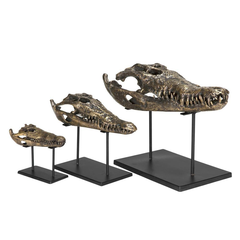 Noir Brass Alligator On Stand Sculpture, Medium AB-83M