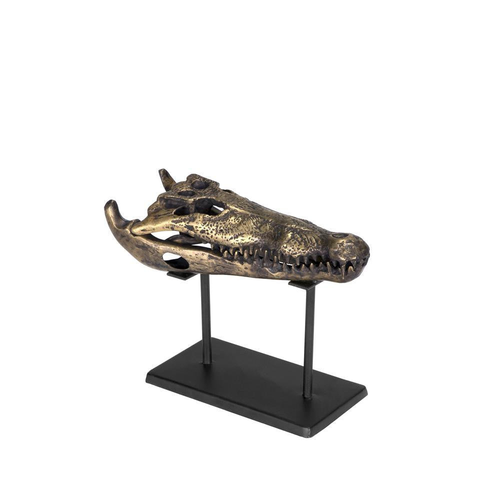 Brass Alligator On Stand Sculpture, Large