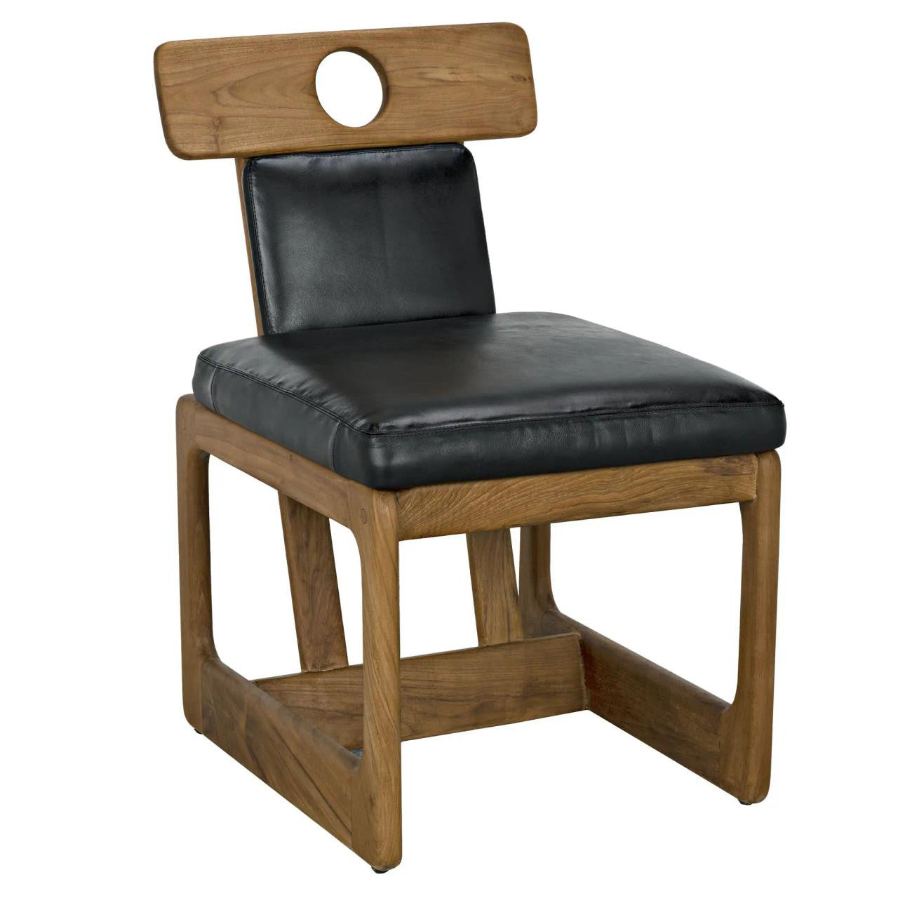 Noir Buraco Dining Chair, Natural, Black Leather, 31.5"H (AE-222T YUU6013JVD)