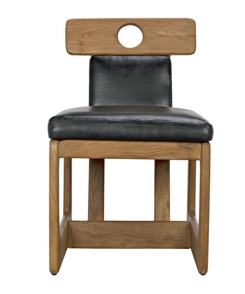 Noir Buraco Dining Chair, Natural, Black Leather, 31.5"H (AE-222T YUU6013JVD)