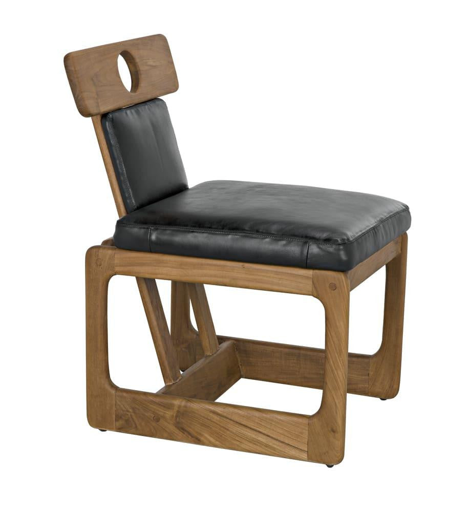 Noir Buraco Dining Chair, Natural, Black Leather, 31.5"H (AE-222T YUU6013JVD)