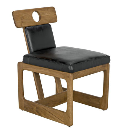 Noir Buraco Dining Chair, Natural, Black Leather, 31.5"H (AE-222T YUU6013JVD)
