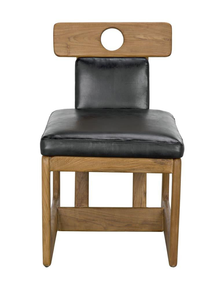 Noir Buraco Dining Chair, Natural, Black Leather, 31.5"H (AE-222T YUU6013JVD)
