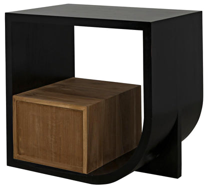 Noir Burton Side Table, Left-Format, 2-Drawer, Hand-Rubbed Black, 28"H (GTAB848HB-L YUU6013MT7)