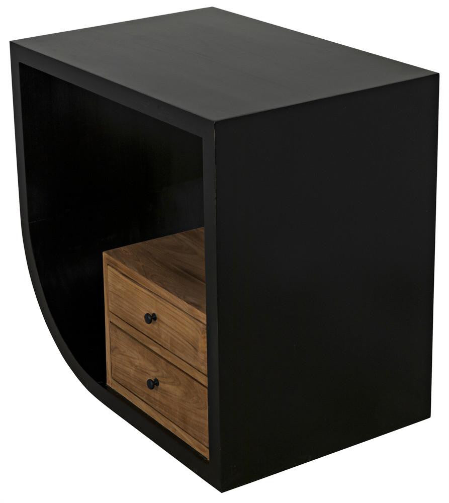 Noir Burton Side Table, Left-Format, 2-Drawer, Hand-Rubbed Black, 28"H (GTAB848HB-L YUU6013MT7)