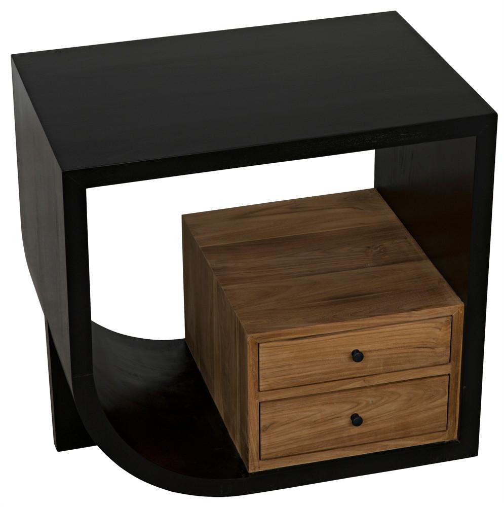 Noir Burton Side Table, Left-Format, 2-Drawer, Hand-Rubbed Black, 28"H (GTAB848HB-L YUU6013MT7)