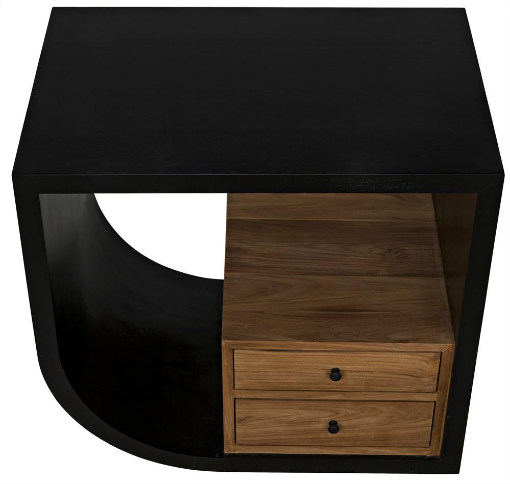 Noir Burton Side Table, Left-Format, 2-Drawer, Hand-Rubbed Black, 28"H (GTAB848HB-L YUU6013MT7)