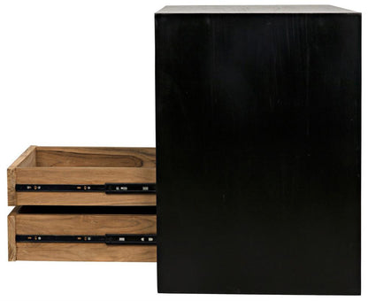 Noir Burton Side Table, Left-Format, 2-Drawer, Hand-Rubbed Black, 28"H (GTAB848HB-L YUU6013MT7)
