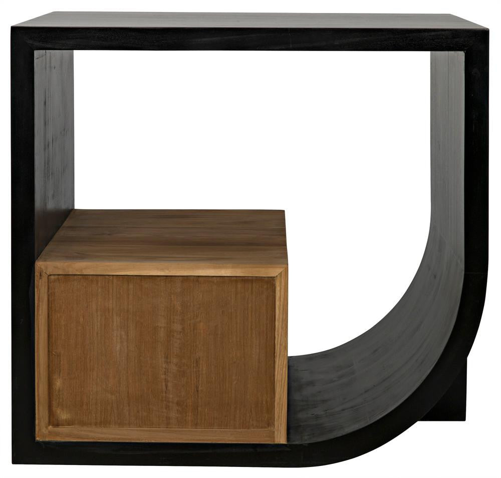 Noir Burton Side Table, Left-Format, 2-Drawer, Hand-Rubbed Black, 28"H (GTAB848HB-L YUU6013MT7)