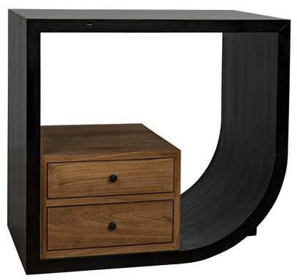 Noir Burton Side Table, Right-Format, 2-Drawer, Hand-Rubbed Black, 28"H (GTAB848HB-R YUU6013MT8)