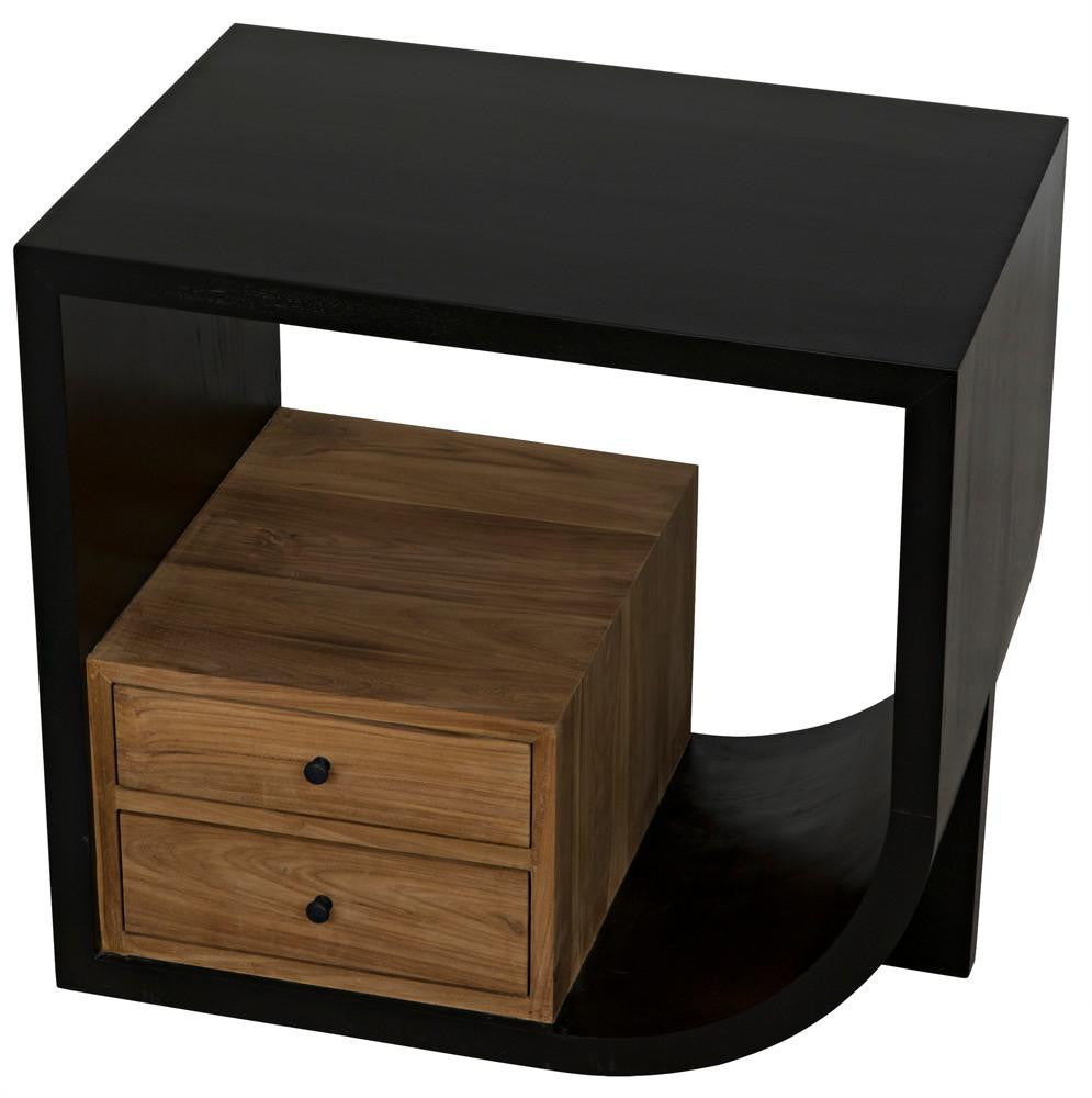 Noir Burton Side Table, Right-Format, 2-Drawer, Hand-Rubbed Black, 28"H (GTAB848HB-R YUU6013MT8)