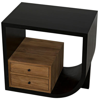 Noir Burton Side Table, Right-Format, 2-Drawer, Hand-Rubbed Black, 28"H (GTAB848HB-R YUU6013MT8)