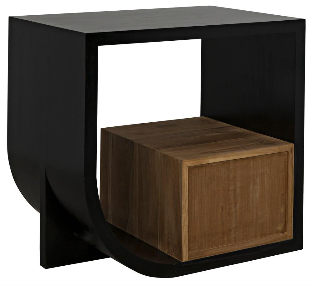 Noir Burton Side Table, Right-Format, 2-Drawer, Hand-Rubbed Black, 28"H (GTAB848HB-R YUU6013MT8)