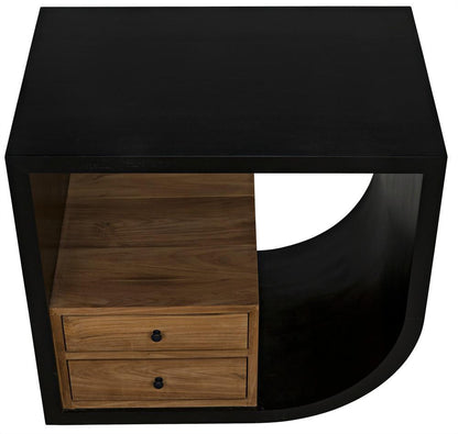Noir Burton Side Table, Right-Format, 2-Drawer, Hand-Rubbed Black, 28"H (GTAB848HB-R YUU6013MT8)